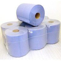 Centre Feed Towel Roll - Industrial 2 Ply Hand & Wipe Tissue Paper - Blue - 195mm x 400mm x 150m (375 sheets) - Pack of 6