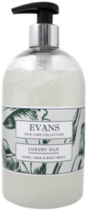 Evans Vanodine Luxury Silk - Enriched Hand Soap, Body Wash and Hair Shampoo - 500ml Pump Bottle